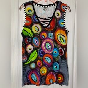 Simply ART by Dolcezza Sleeveless Top w/ Colorful Abstract Art Design Small